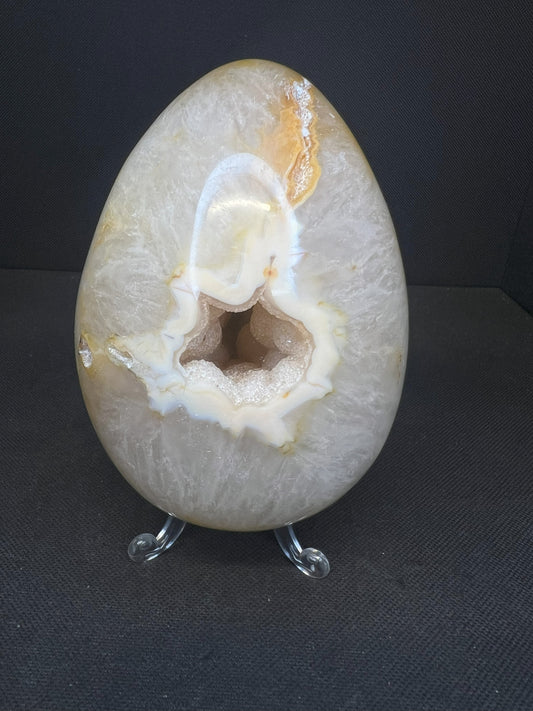 Polished Druzy Carnelian Geode Egg From Madagascar (Stand Included)