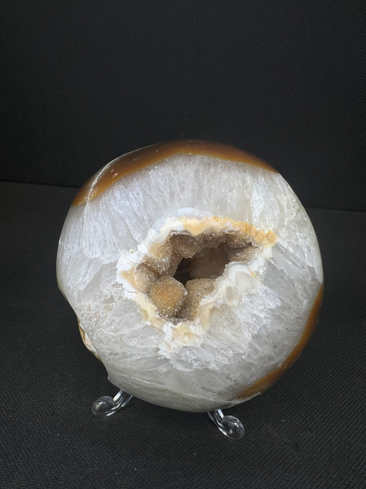 Polished Druzy Carnelian Geode Sphere From Madagascar (Stand Included)