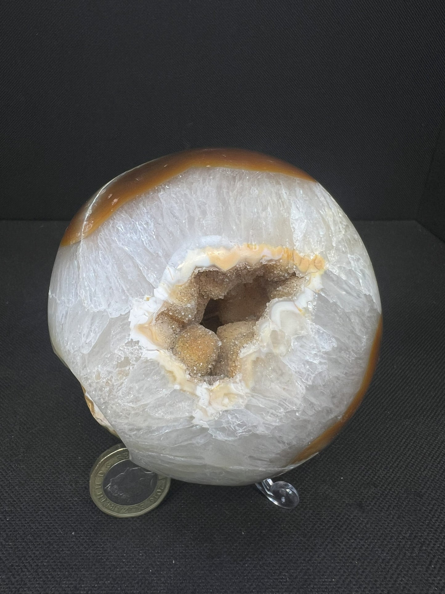 Polished Druzy Carnelian Geode Sphere From Madagascar (Stand Included)