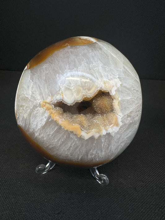 Polished Druzy Carnelian Geode Sphere From Madagascar (Stand Included)