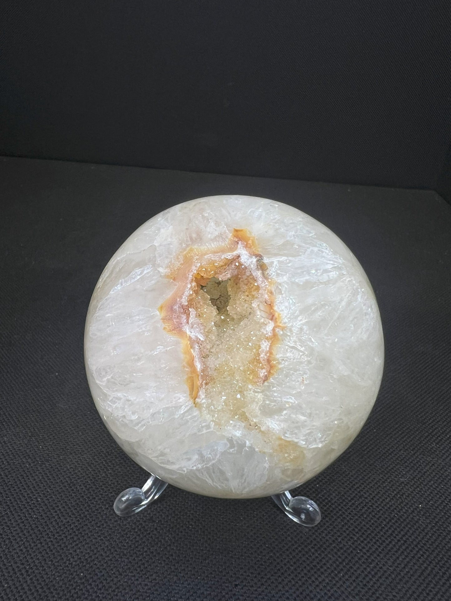 Polished Druzy Carnelian Geode Sphere From Madagascar (Stand Included)