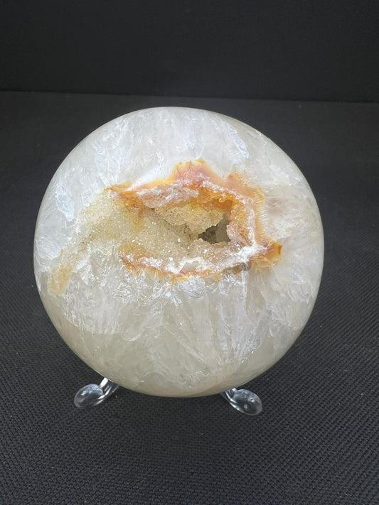 Polished Druzy Carnelian Geode Sphere From Madagascar (Stand Included)