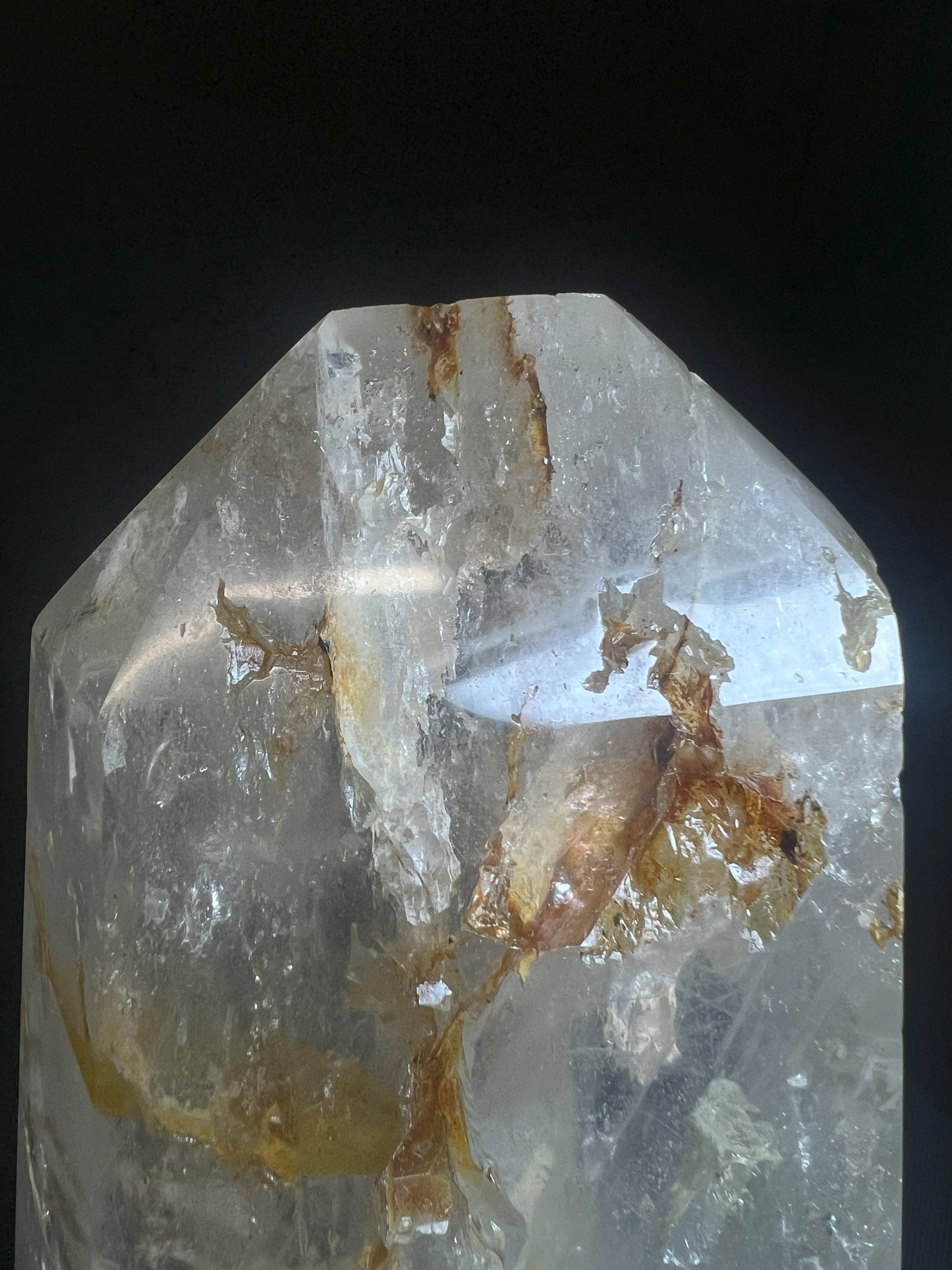 Outstanding Clear Quartz with Hematite inclusion Tower Prism Point Free Standing Statement Piece Perfect Gift From Madagascar