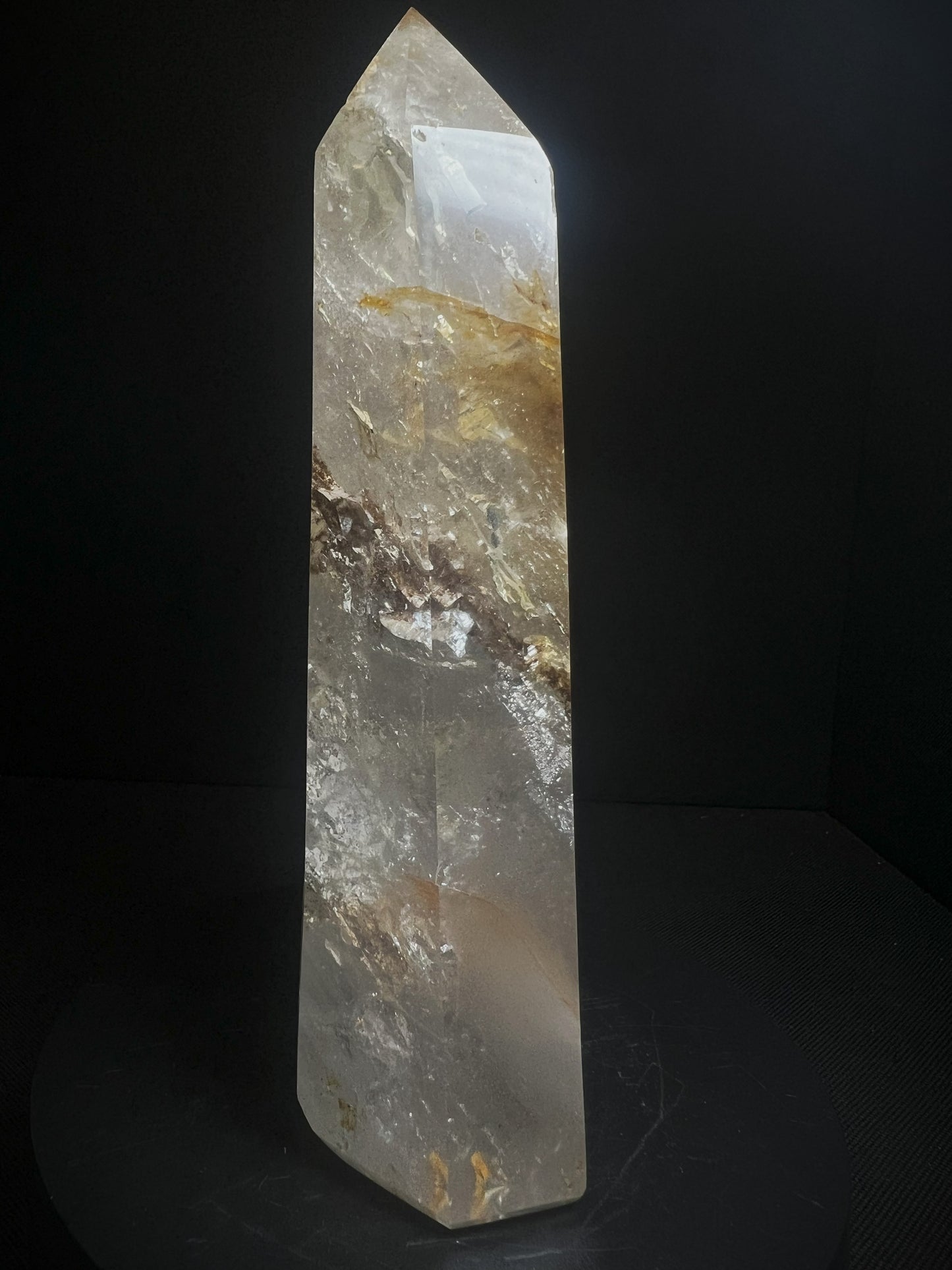 Outstanding Clear Quartz with Hematite inclusion Tower Prism Point Free Standing Statement Piece Perfect Gift From Madagascar