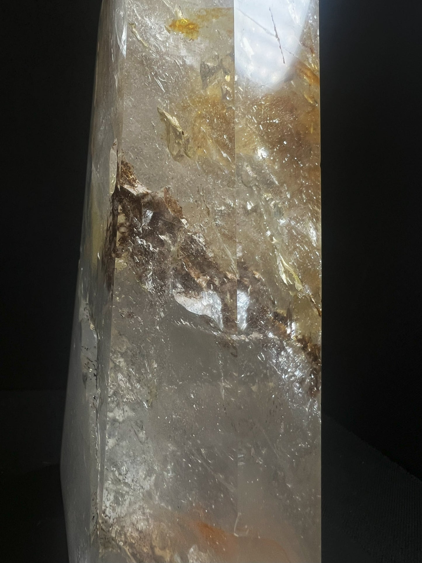 Outstanding Clear Quartz with Hematite inclusion Tower Prism Point Free Standing Statement Piece Perfect Gift From Madagascar