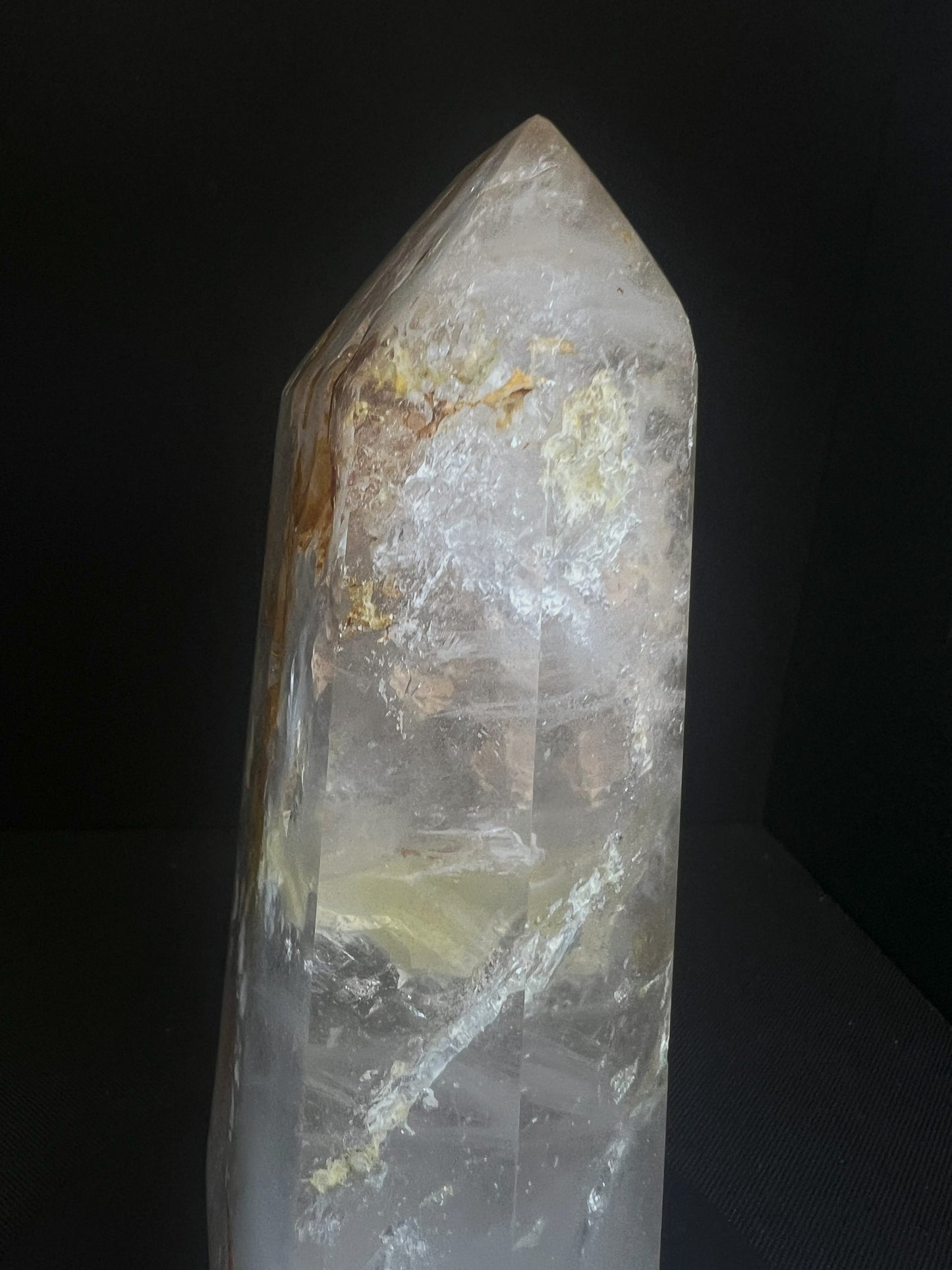 Outstanding Clear Quartz with Hematite inclusion Tower Prism Point Free Standing Statement Piece Perfect Gift From Madagascar