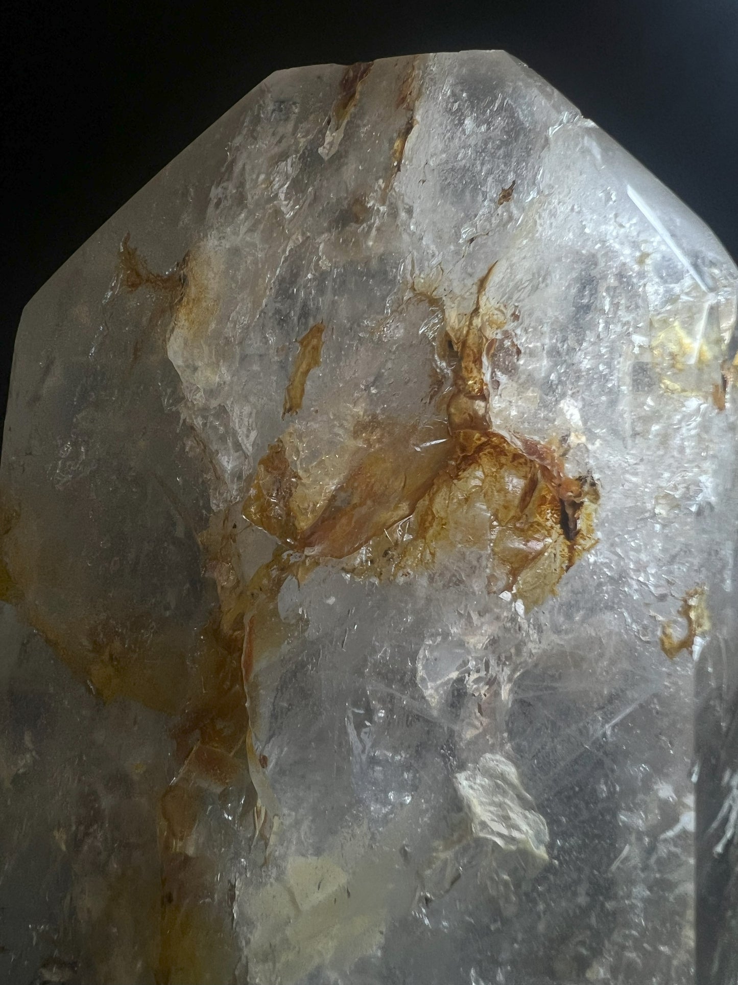 Outstanding Clear Quartz with Hematite inclusion Tower Prism Point Free Standing Statement Piece Perfect Gift From Madagascar