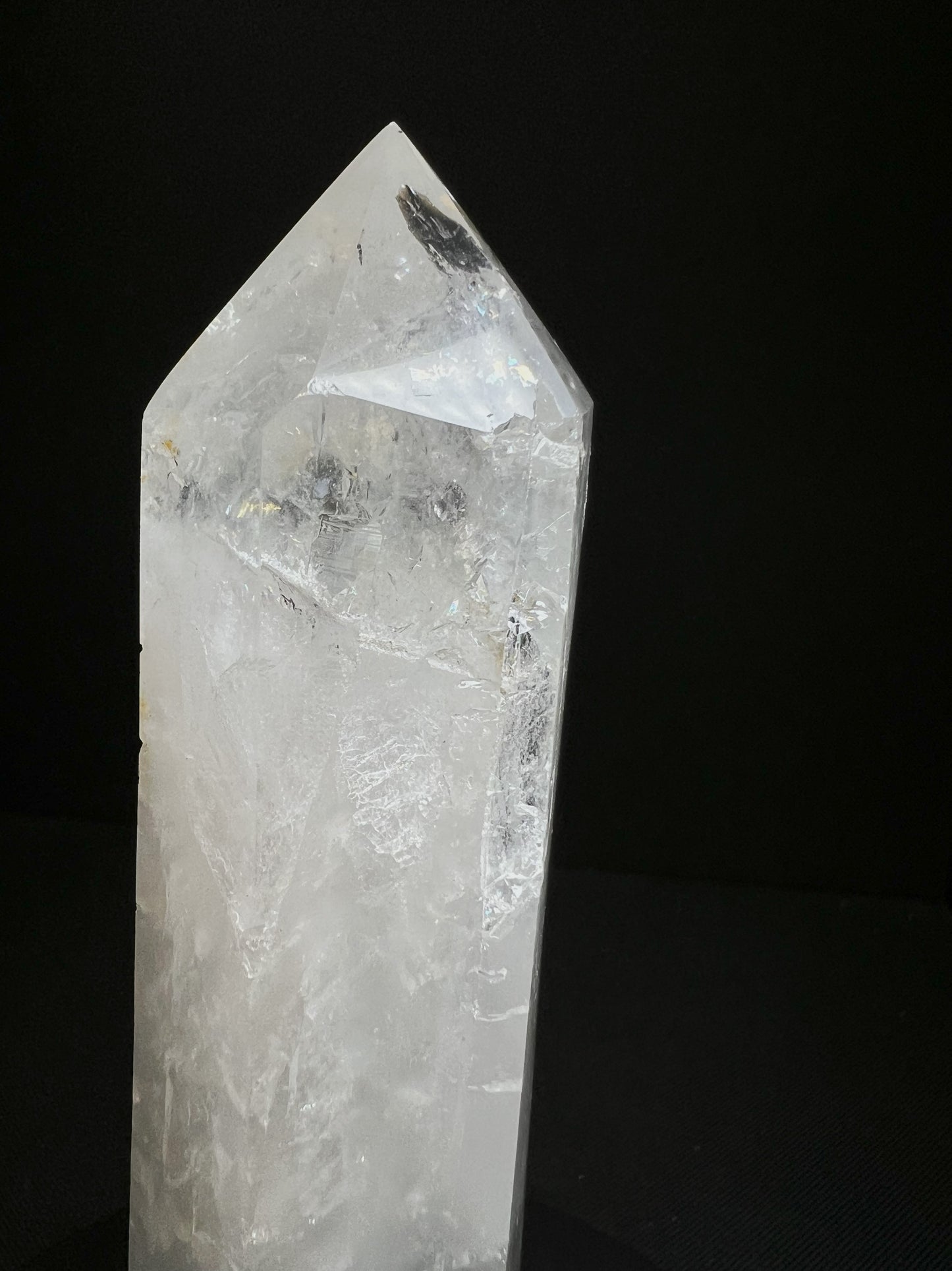 Outstanding Clear Quartz with Hematite inclusion Prism Point Free Standing Statement Piece Perfect Gift From Madagascar