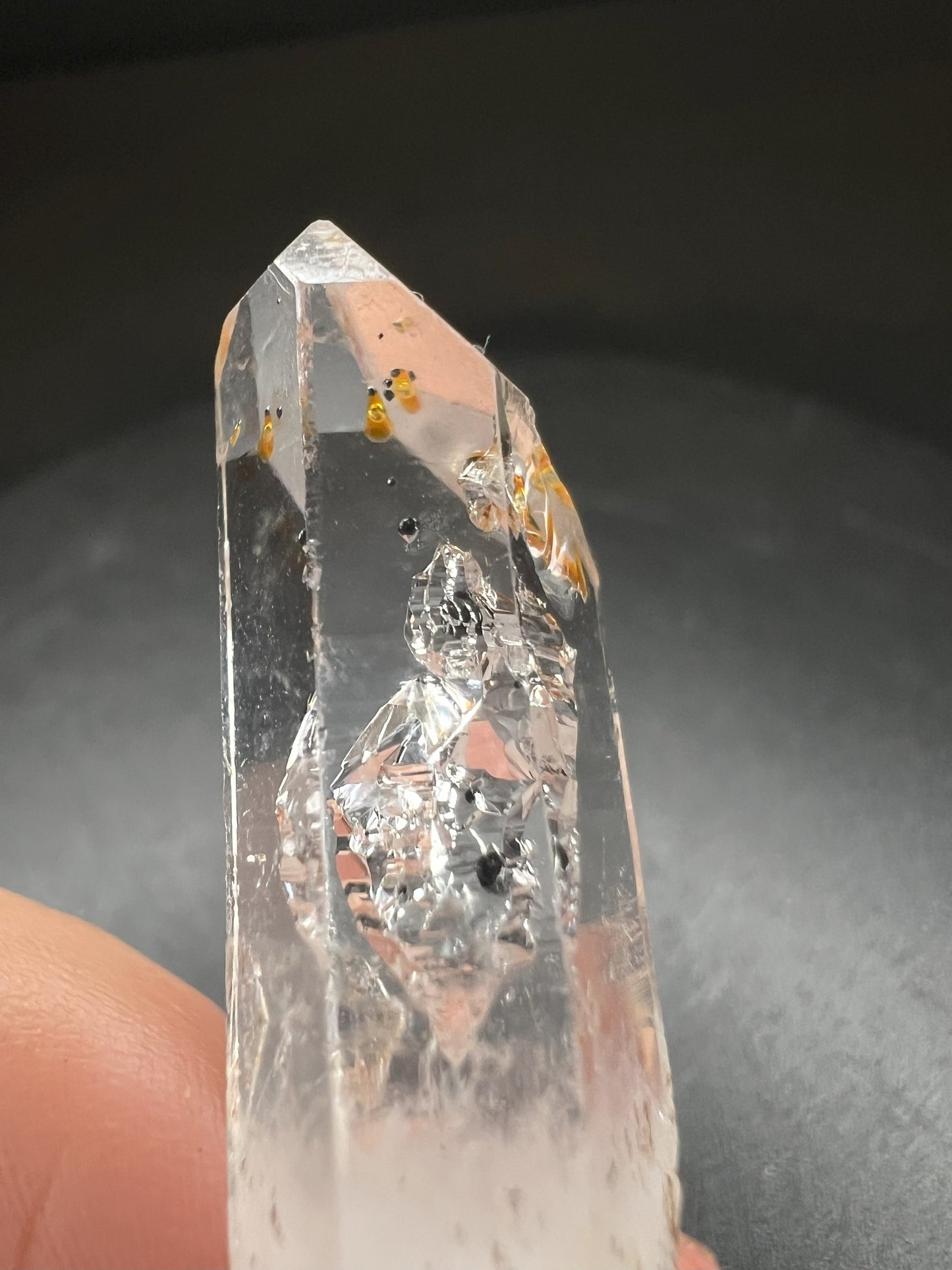 Elestial Clear Quartz With Petrol Inclusions from Madagascar Collectors Piece Statement Piece Home Decor