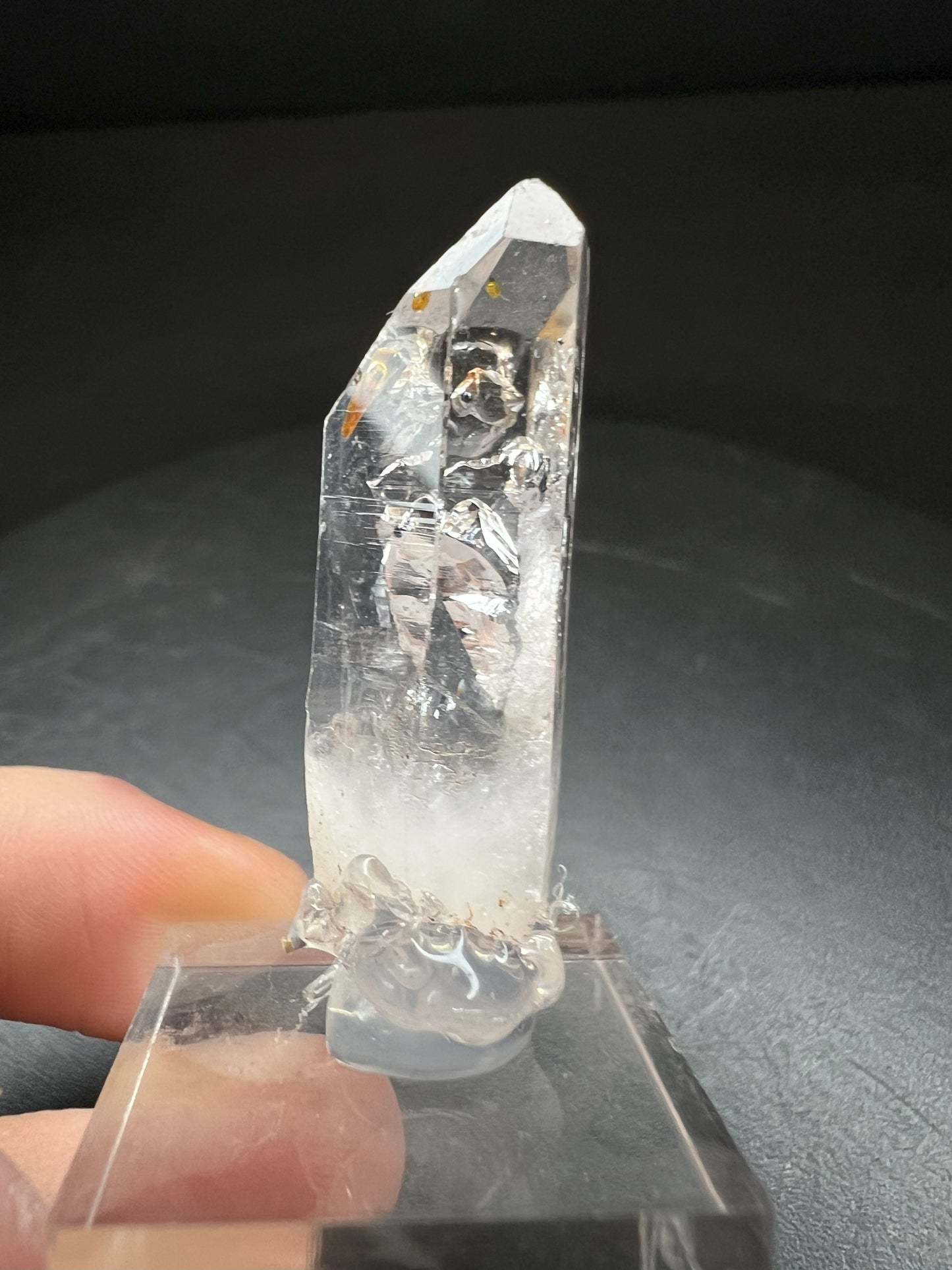 Elestial Clear Quartz With Petrol Inclusions from Madagascar Collectors Piece Statement Piece Home Decor