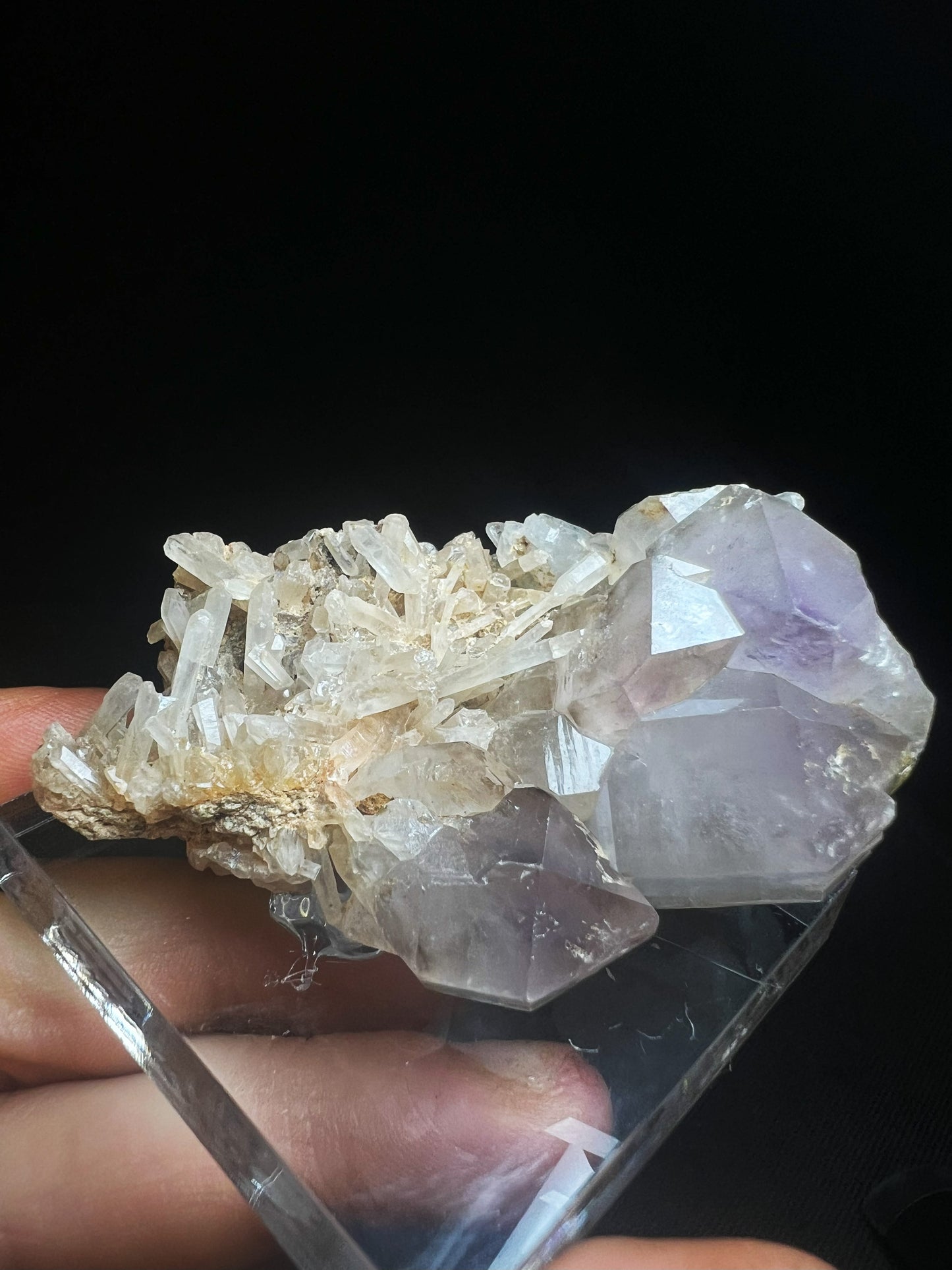 Rare Natural Elestial Amethyst/ Clear Quartz Cluster from Madagascar Collectors Piece