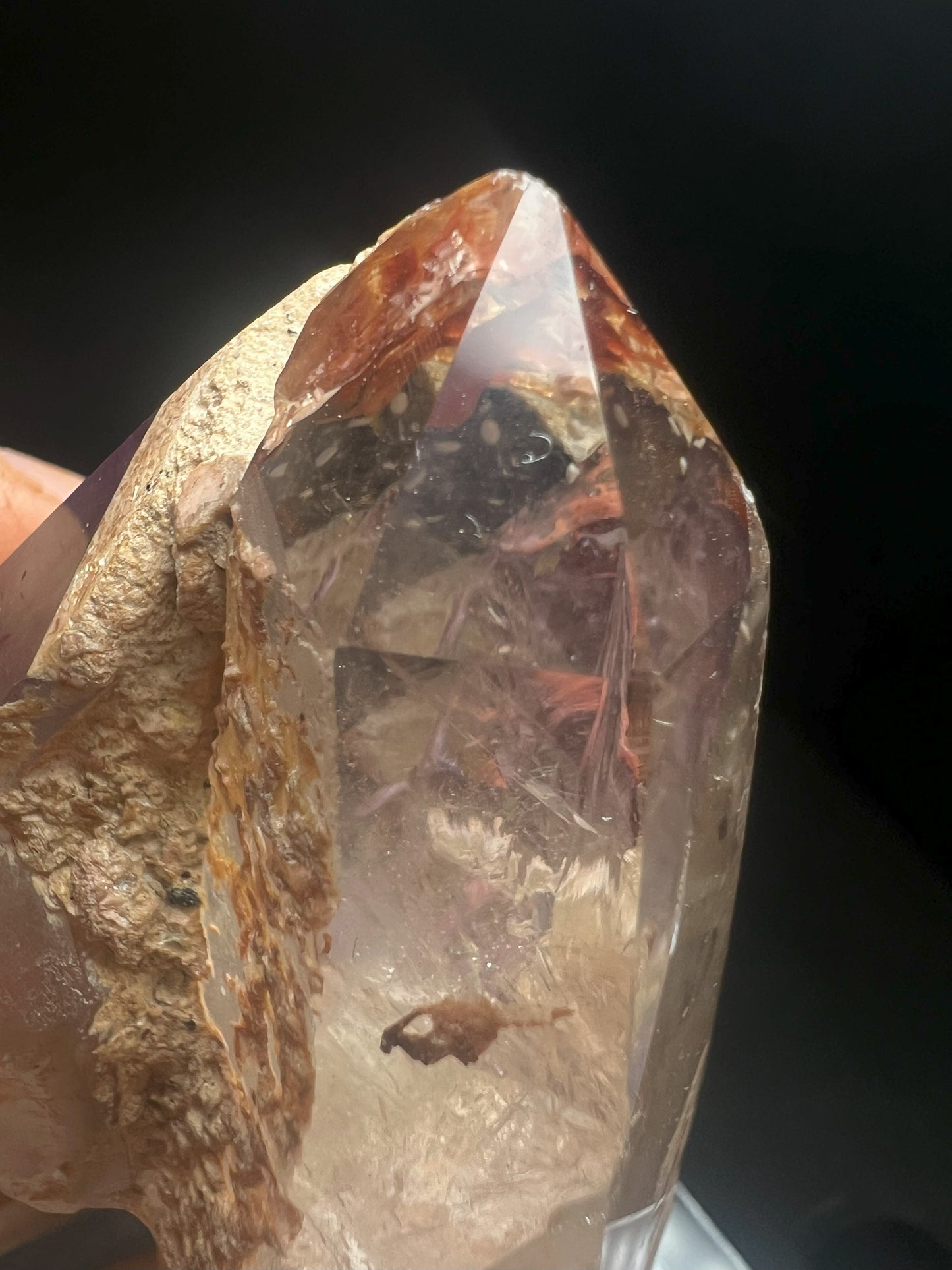 Rare Natural Exceptional Elestial Clear Quartz Point Amethyst Sceptre Attached from Madagascar Collectors Piece Statement Piece Home decor