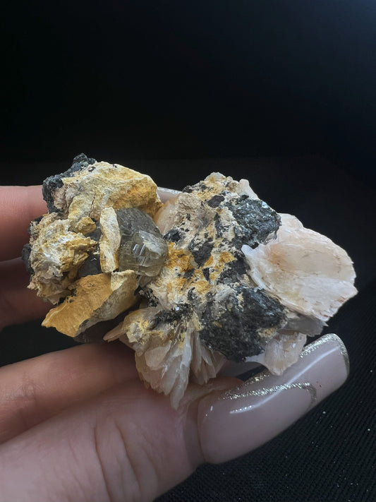 Cerussite And Barite On Galena From Morocco