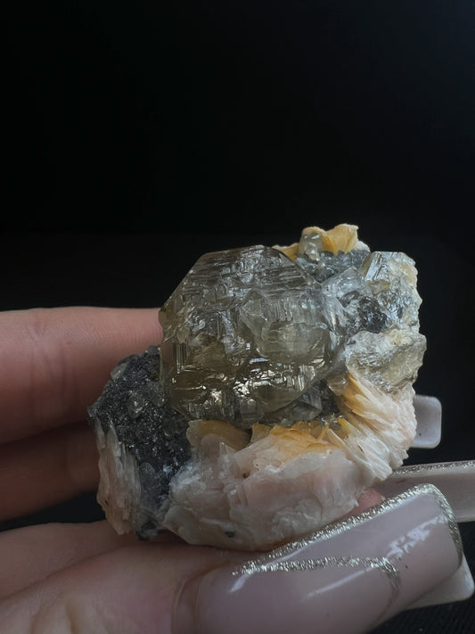 Cerussite And Barite On Galena From Morocco