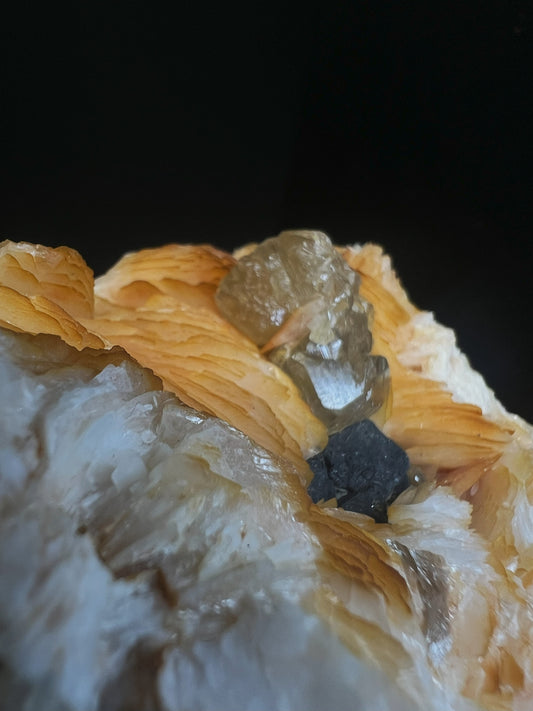 Cerussite And Barite On Galena From Morocco