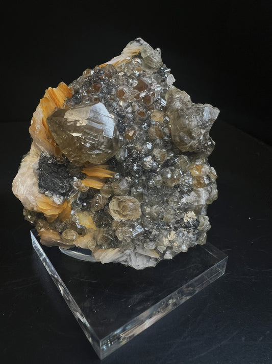Cerussite And Barite On Galena From Morocco