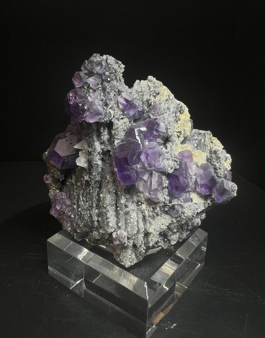 Purple Fluorite With Calcite From China (Stand Included) Collectors Piece