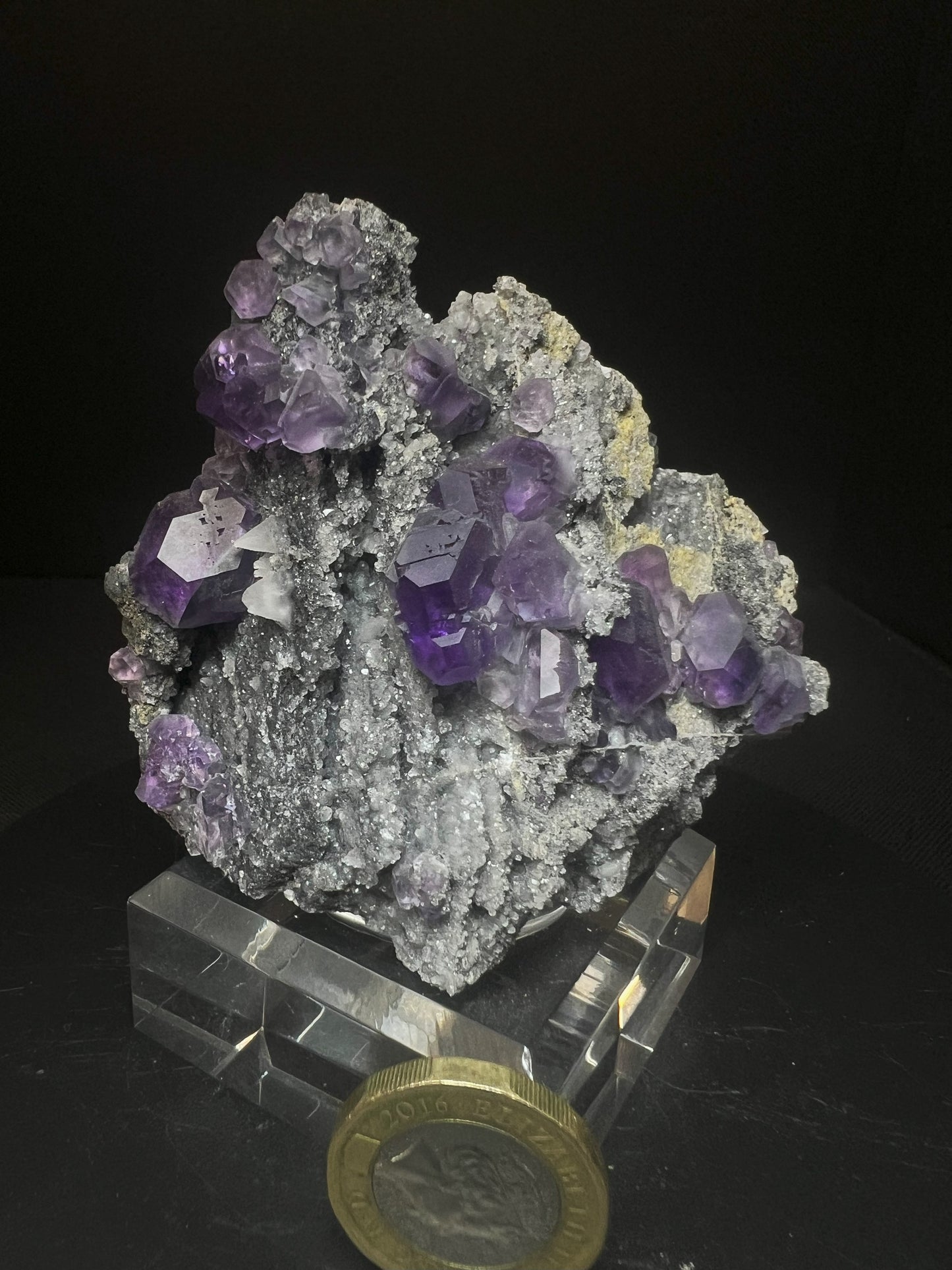 Purple Fluorite With Calcite From China (Stand Included) Collectors Piece
