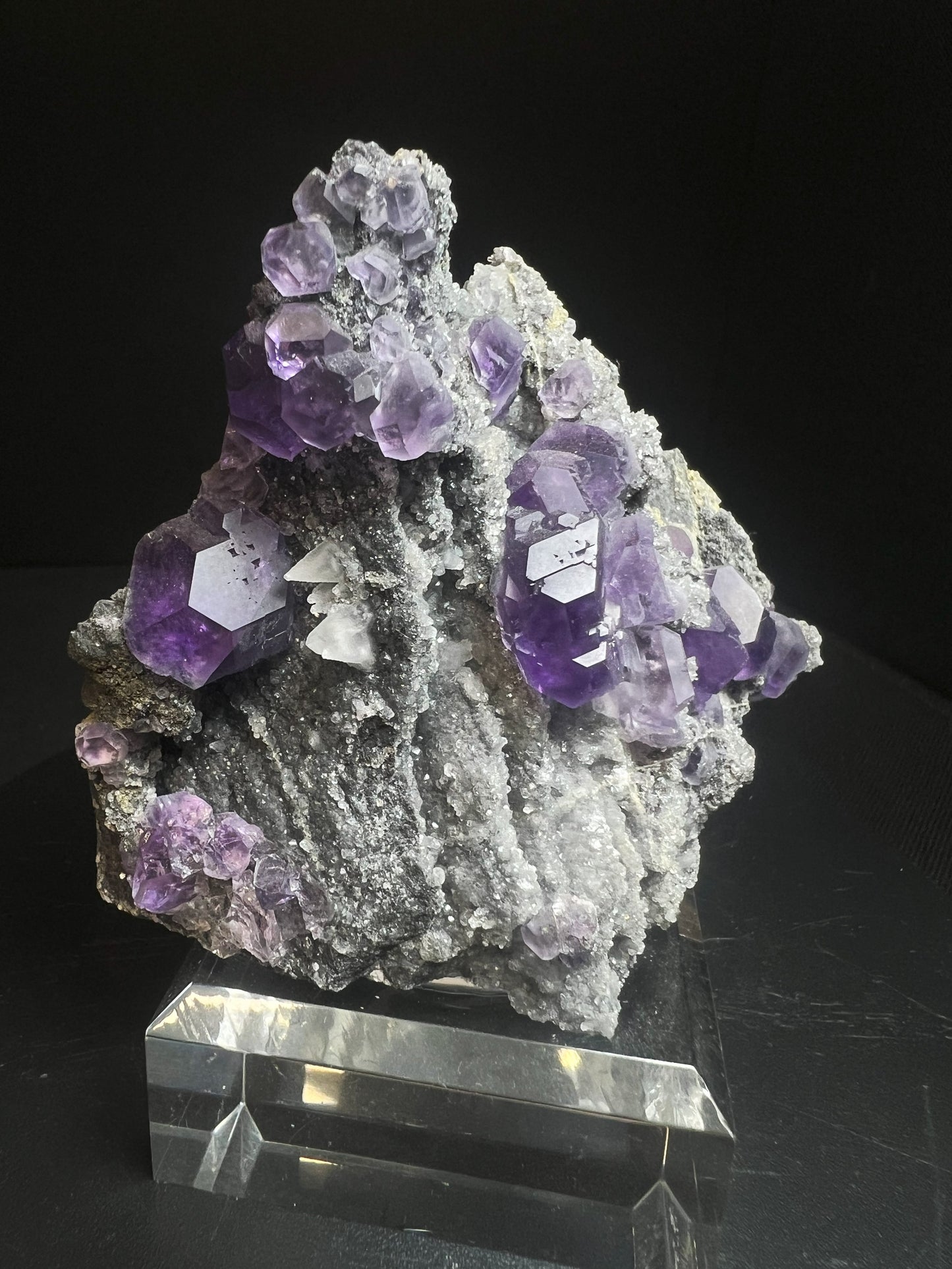 Purple Fluorite With Calcite From China (Stand Included) Collectors Piece