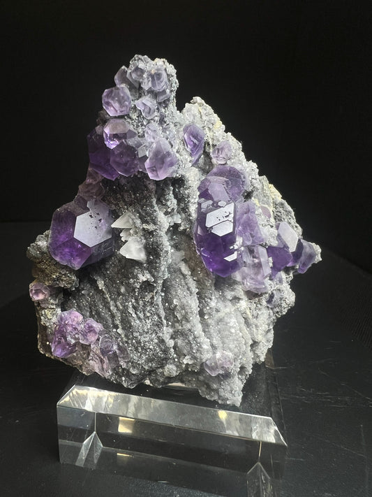 Purple Fluorite With Calcite From China (Stand Included) Collectors Piece
