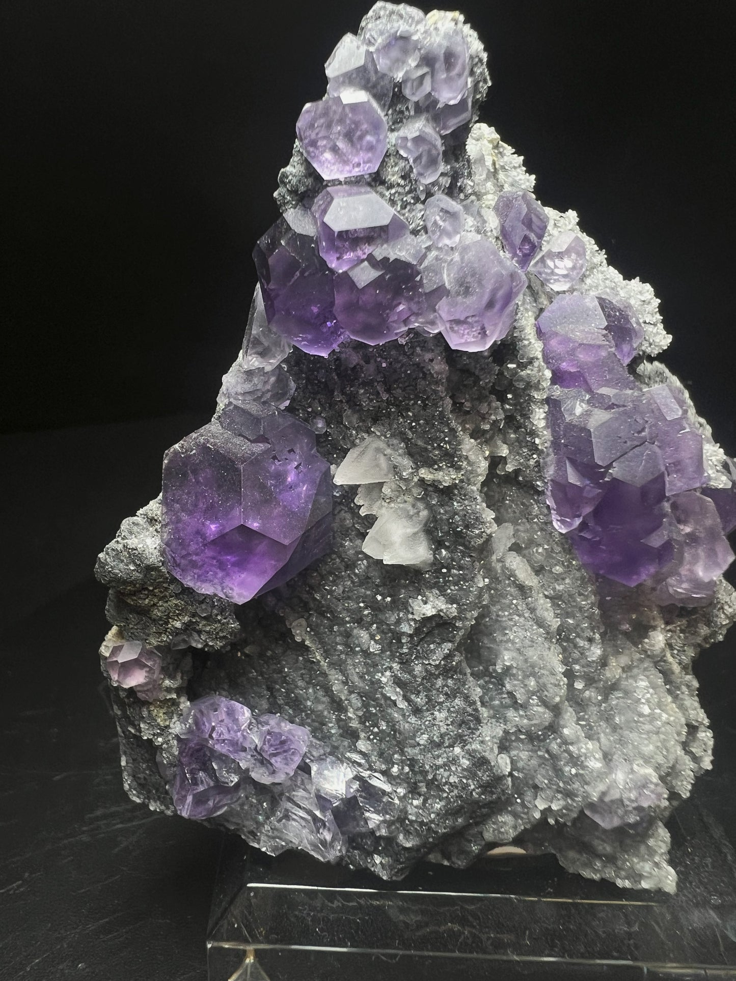 Purple Fluorite With Calcite From China (Stand Included) Collectors Piece