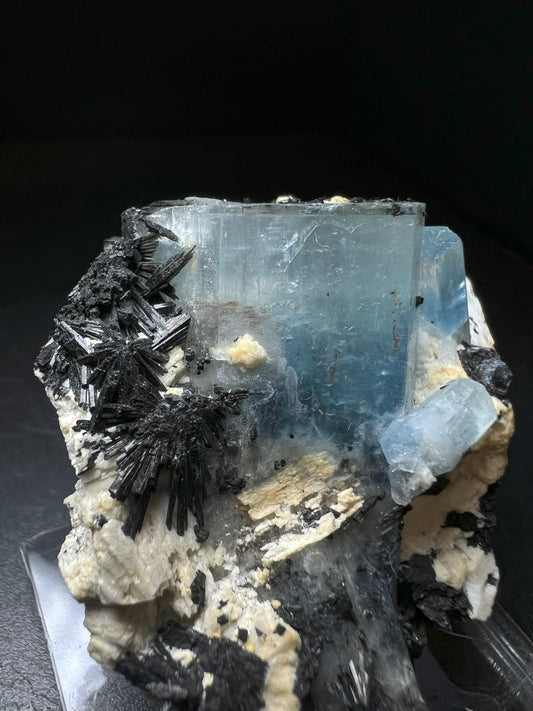 Aquamarine With Schorl From Erongo Mountains, Karibib, Namibia- Collectors Piece, Crystal Healing, Statement Piece (Stand Included)