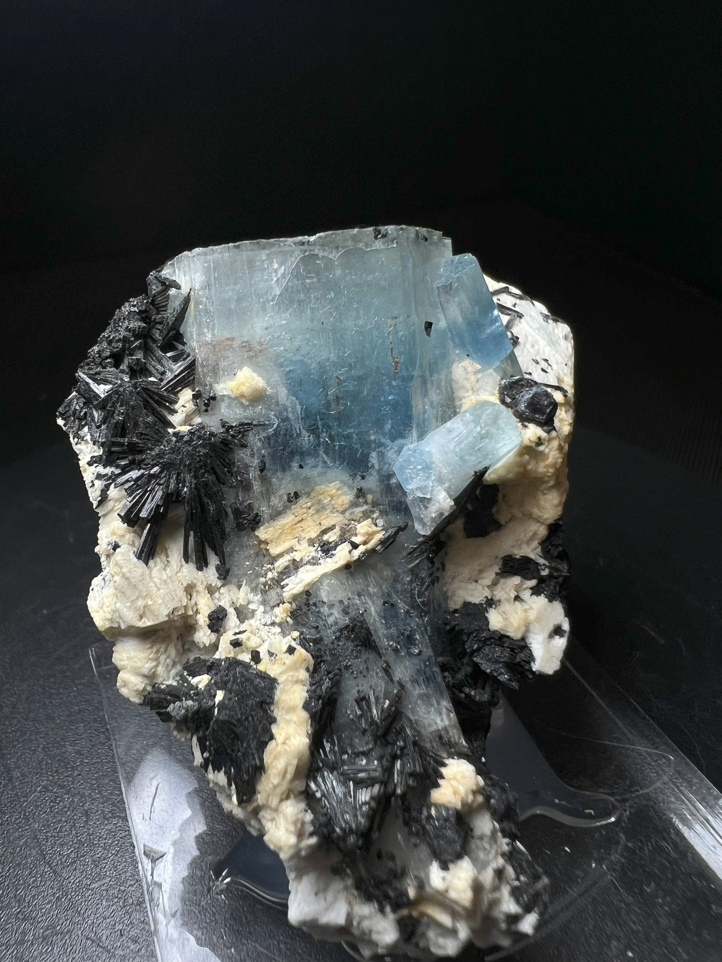 Aquamarine With Schorl From Erongo Mountains, Karibib, Namibia- Collectors Piece, Crystal Healing, Statement Piece (Stand Included)