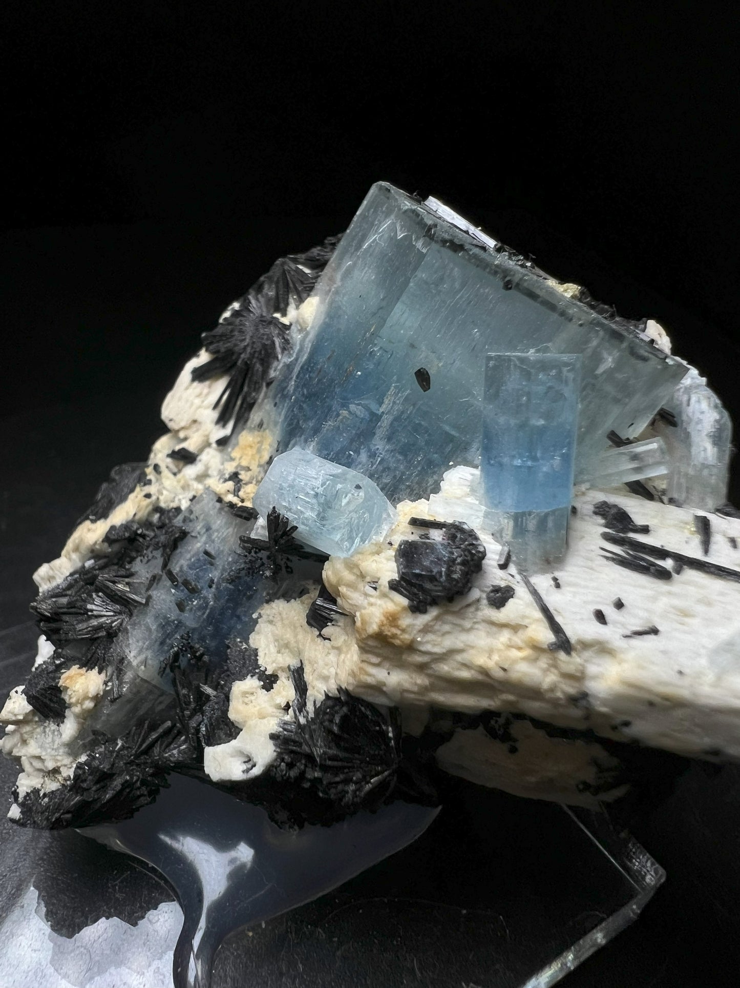 Aquamarine With Schorl From Erongo Mountains, Karibib, Namibia- Collectors Piece, Crystal Healing, Statement Piece (Stand Included)