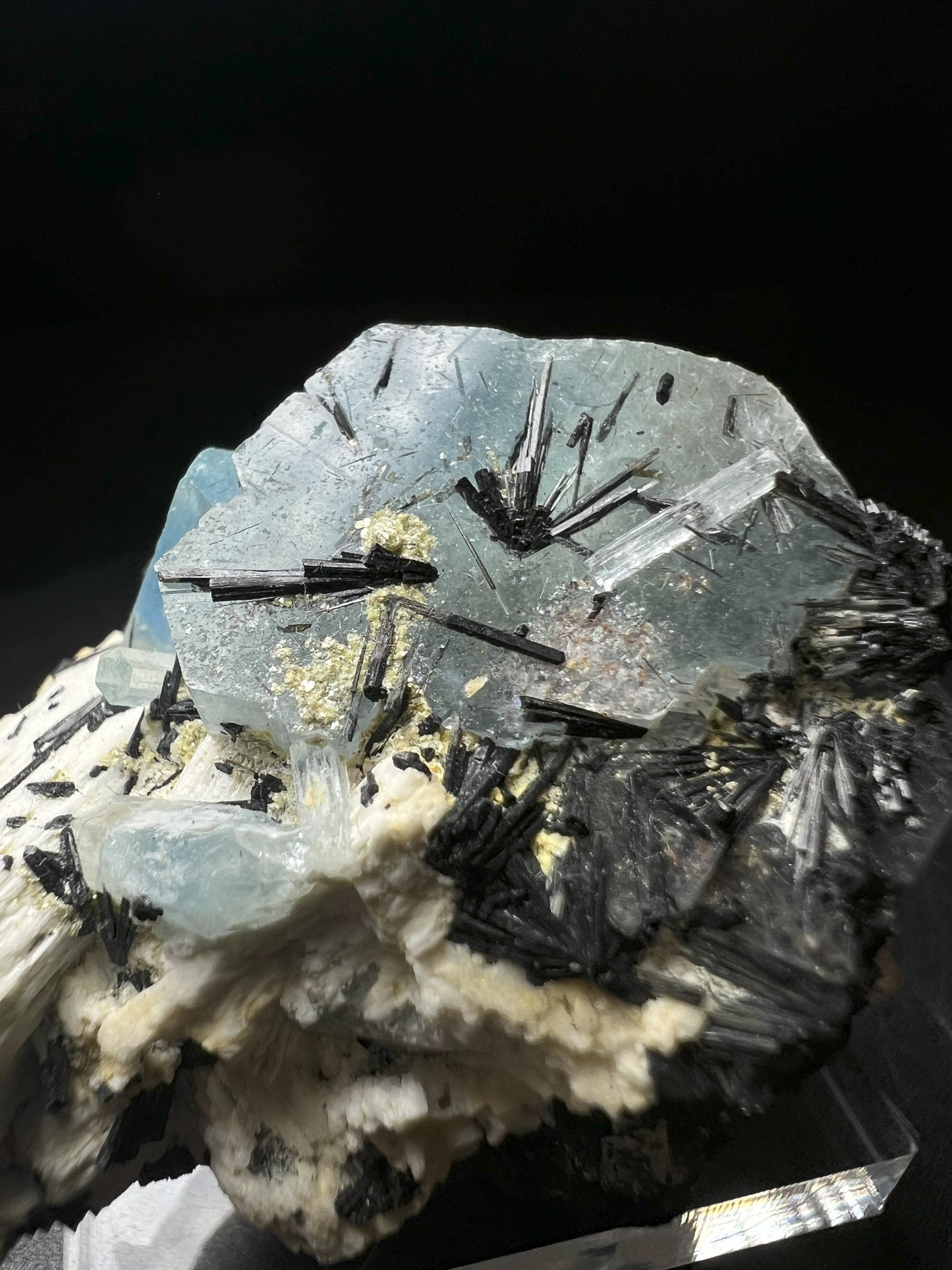 Aquamarine With Schorl From Erongo Mountains, Karibib, Namibia- Collectors Piece, Crystal Healing, Statement Piece (Stand Included)
