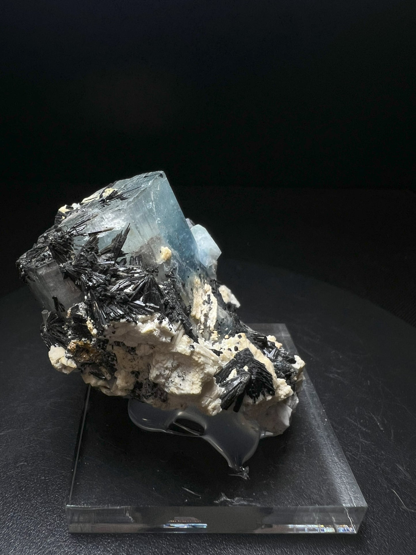 Aquamarine With Schorl From Erongo Mountains, Karibib, Namibia- Collectors Piece, Crystal Healing, Statement Piece (Stand Included)