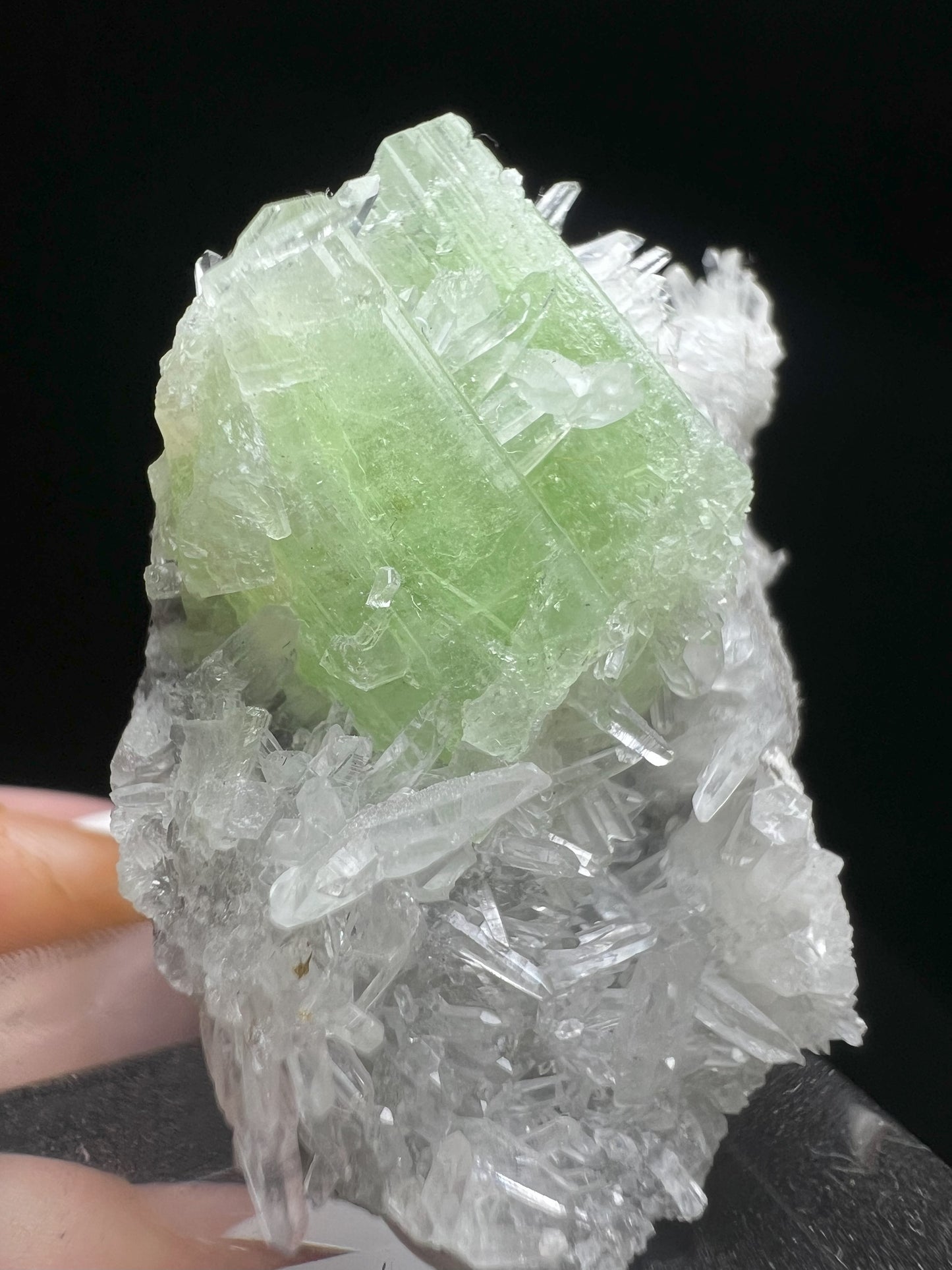 Stunning Green Augelite With Quartz From Peru (Stand Included) Collectors Piece