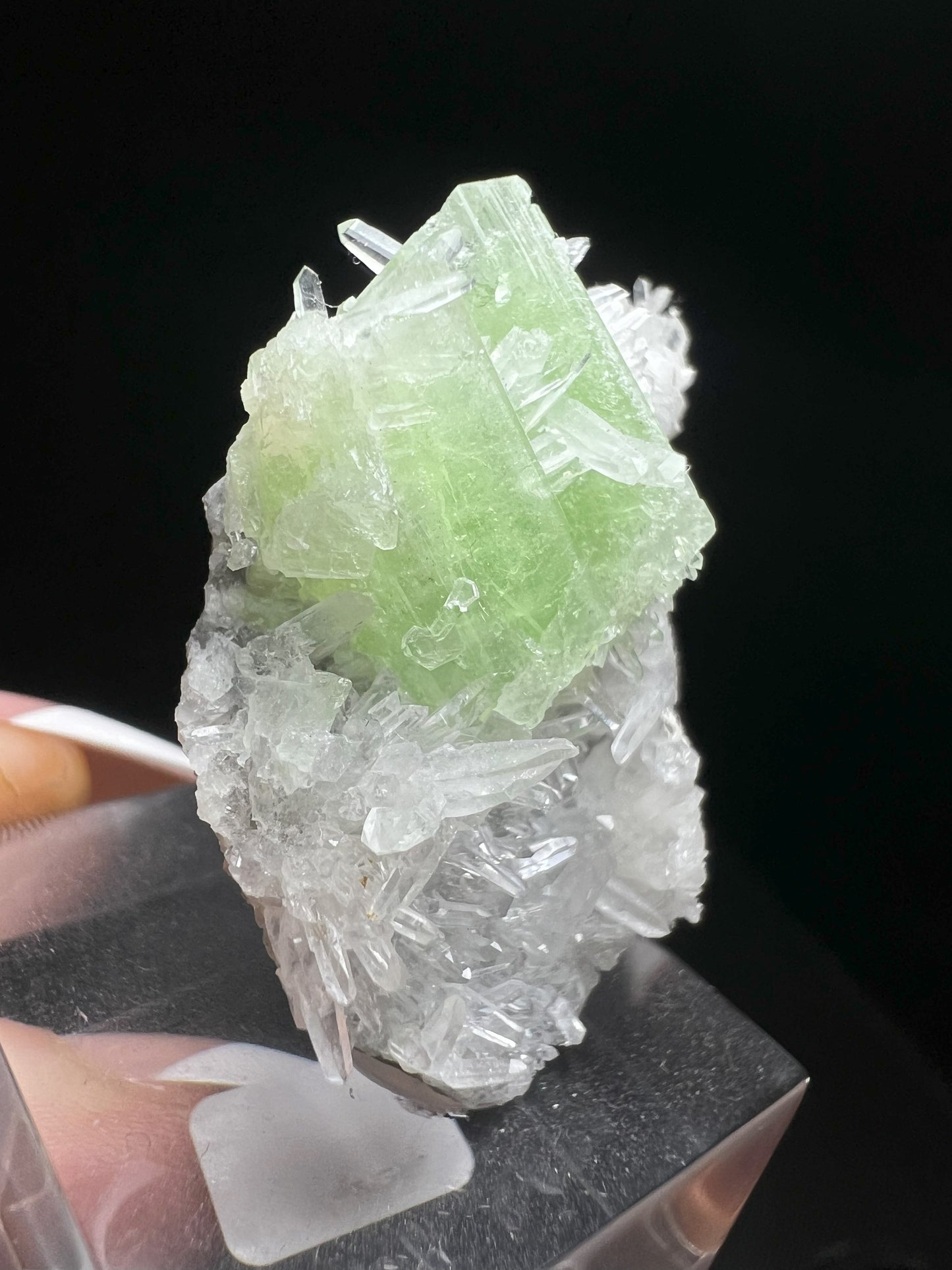Stunning Green Augelite With Quartz From Peru (Stand Included) Collectors Piece