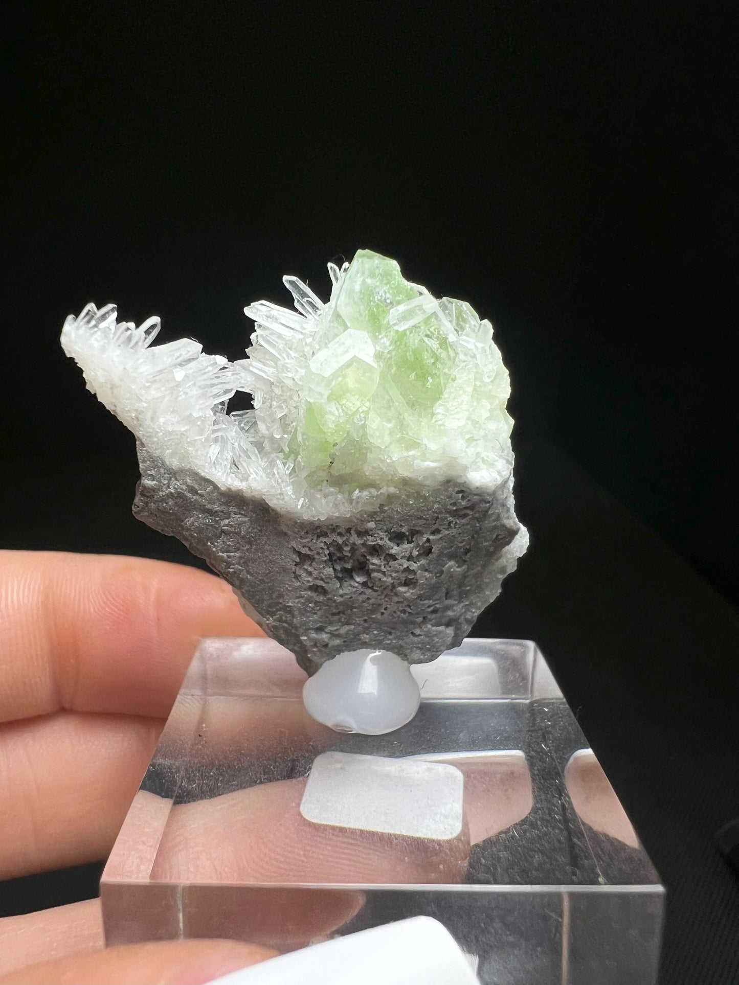 Stunning Green Augelite With Quartz From Peru (Stand Included) Collectors Piece