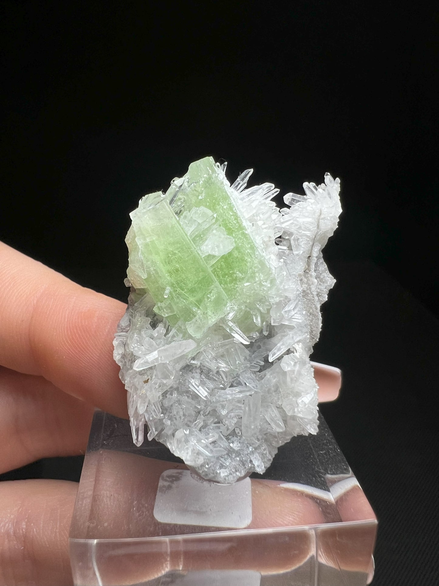 Stunning Green Augelite With Quartz From Peru (Stand Included) Collectors Piece