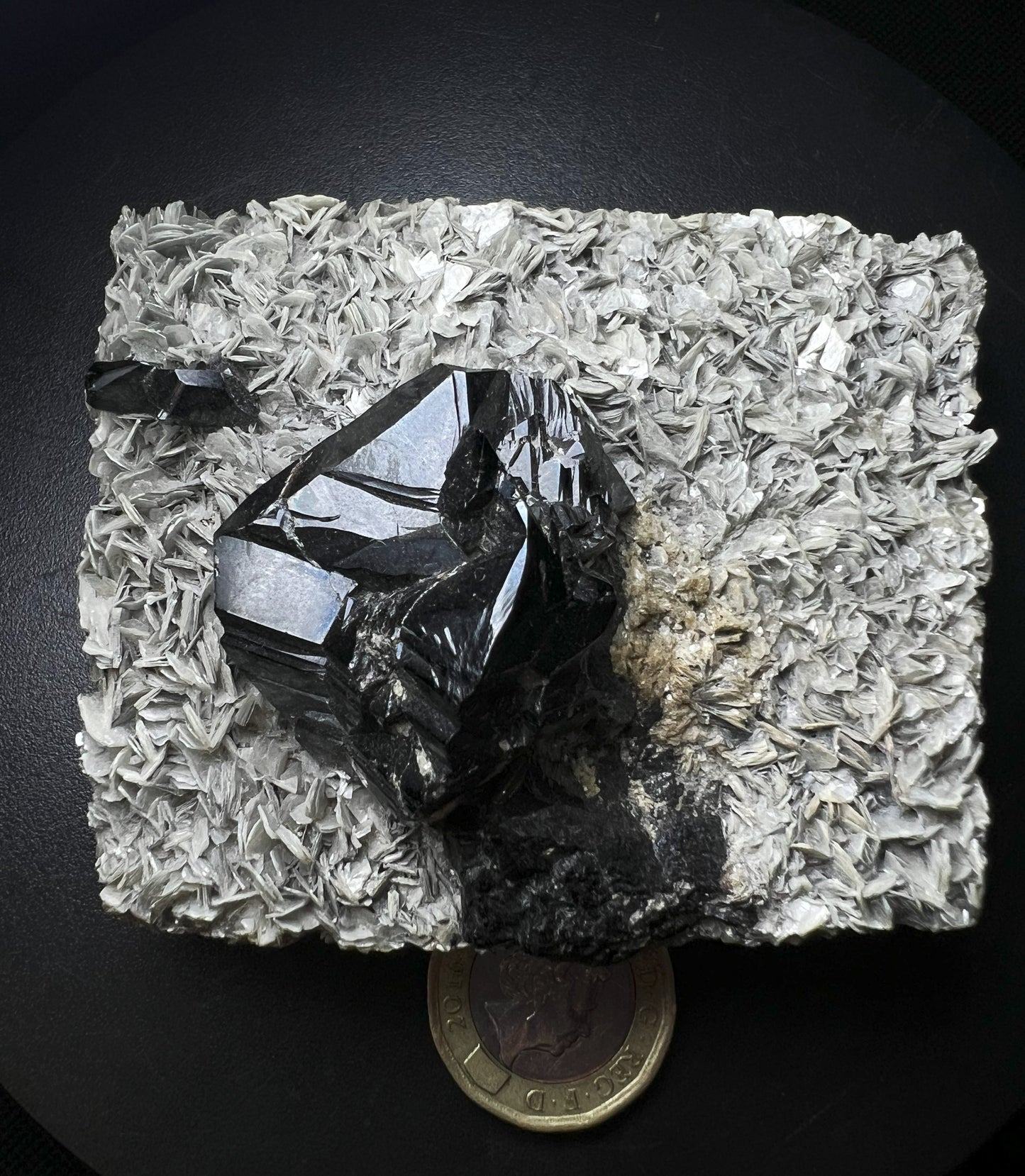 Cassiterite on Muscovite from Xuebaoding Mountain near Pingwu, Sichuan Province, China
