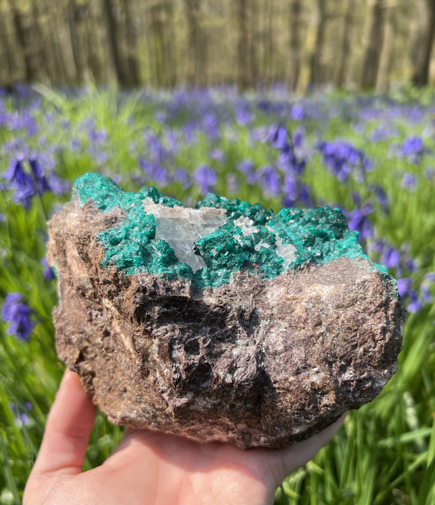 Outstanding Large Dioptase With Calcite On Matrix From Tsumeb Mine, Namibia- Collectors Piece