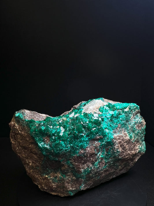 Outstanding Large Dioptase With Calcite On Matrix From Tsumeb Mine, Namibia- Collectors Piece