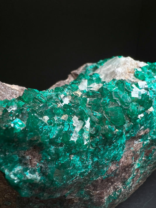 Outstanding Large Dioptase With Calcite On Matrix From Tsumeb Mine, Namibia- Collectors Piece