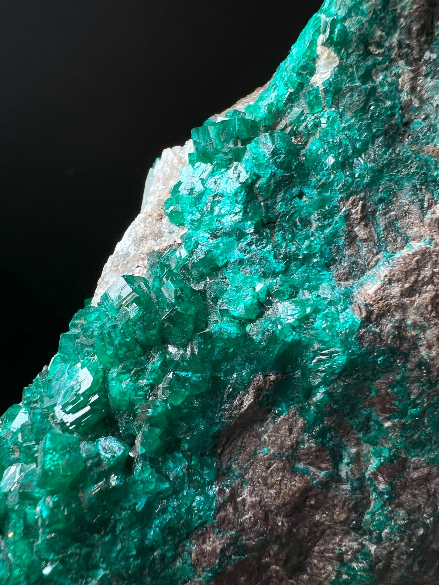 Outstanding Large Dioptase With Calcite On Matrix From Tsumeb Mine, Namibia- Collectors Piece