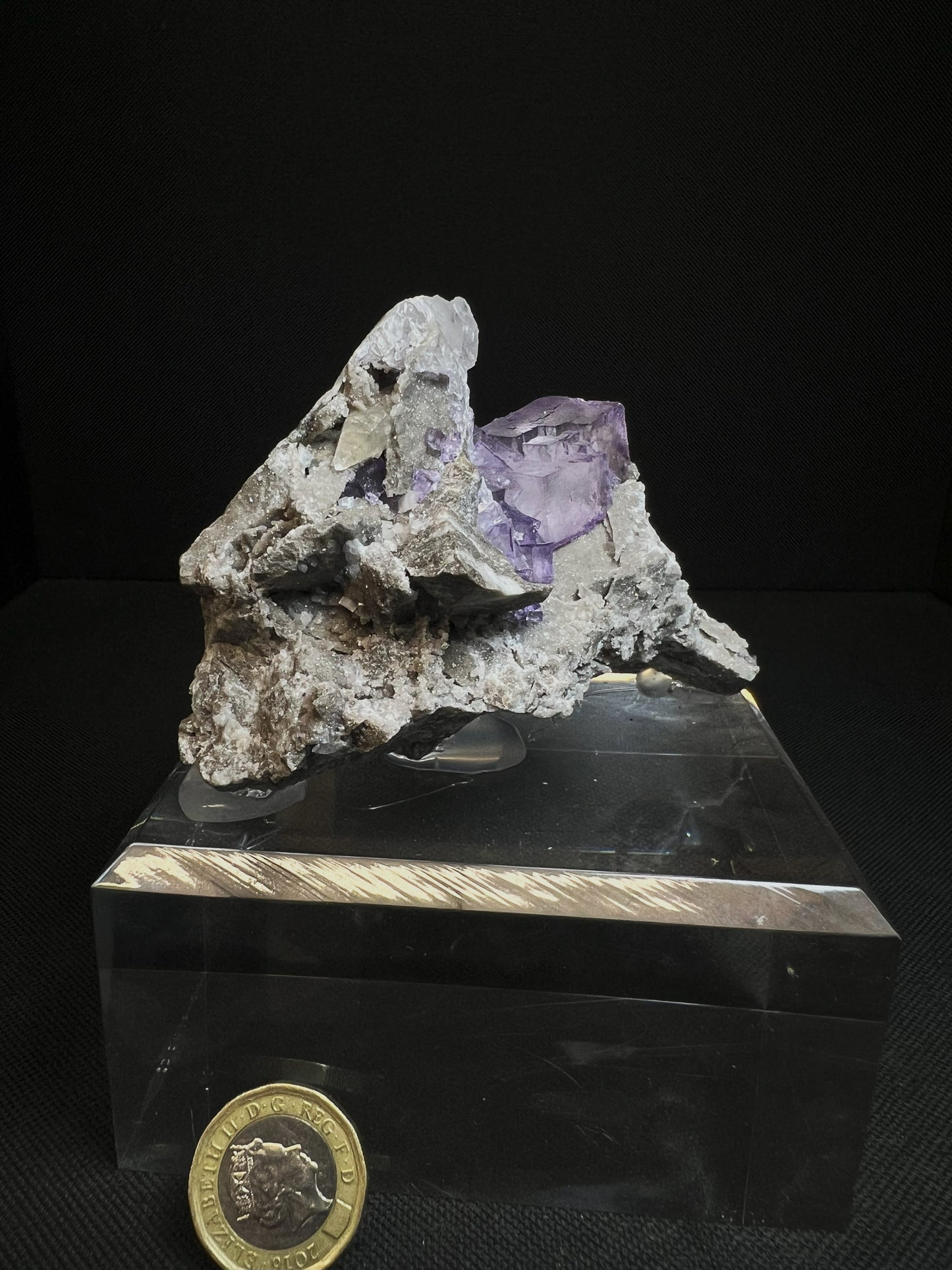 Purple Fluorite Phantom Cubes With Calcite From Elmwood Mine, Carthage, Smith County, Tennessee, USA (Stand Included) Collectors Piece