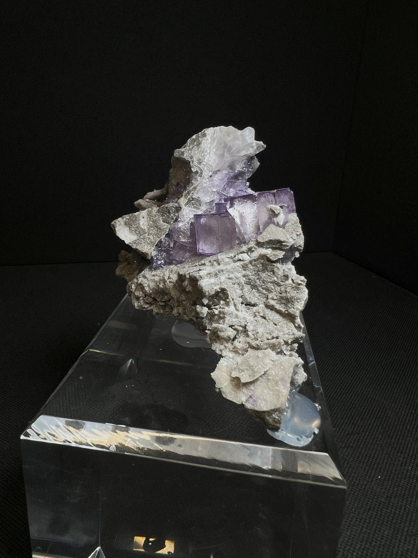 Purple Fluorite Phantom Cubes With Calcite From Elmwood Mine, Carthage, Smith County, Tennessee, USA (Stand Included) Collectors Piece