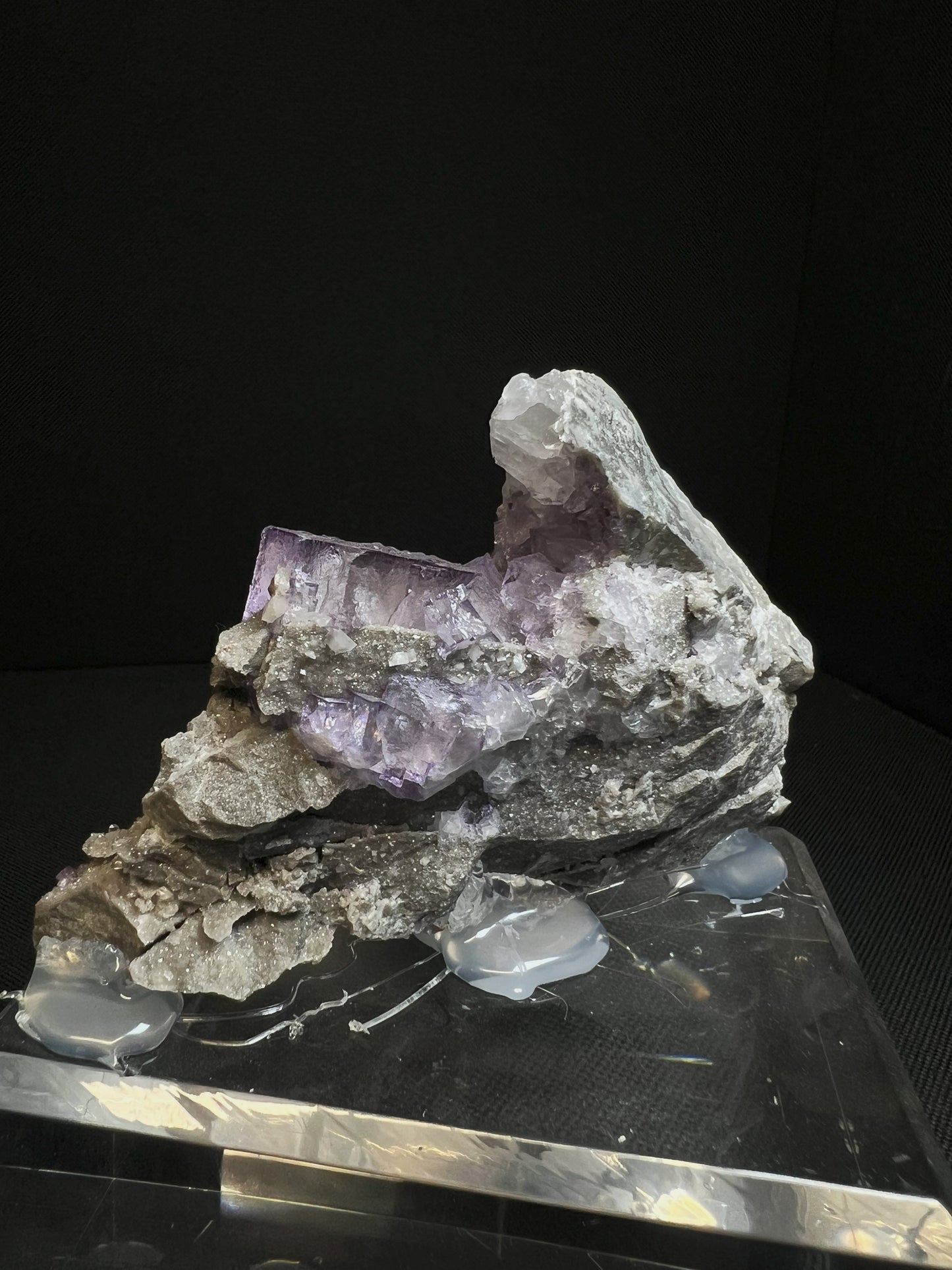 Purple Fluorite Phantom Cubes With Calcite From Elmwood Mine, Carthage, Smith County, Tennessee, USA (Stand Included) Collectors Piece