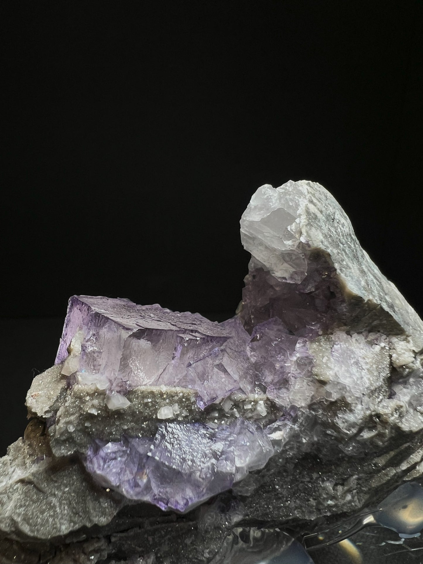 Purple Fluorite Phantom Cubes With Calcite From Elmwood Mine, Carthage, Smith County, Tennessee, USA (Stand Included) Collectors Piece