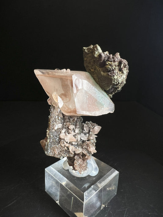 Outstanding Rare Museum Quality Pink & Green Calcite with Chalcopyrite On Matrix Perfect Specimen From Daye mine Hubei province China