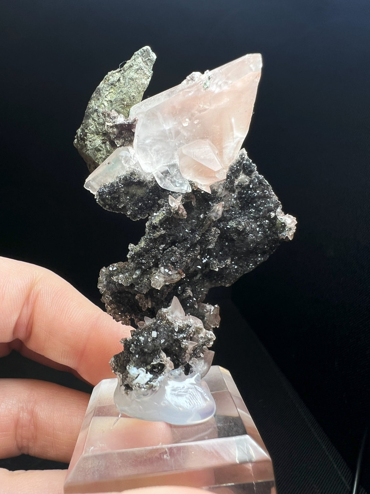 Outstanding Rare Museum Quality Pink & Green Calcite with Chalcopyrite On Matrix Perfect Specimen From Daye mine Hubei province China