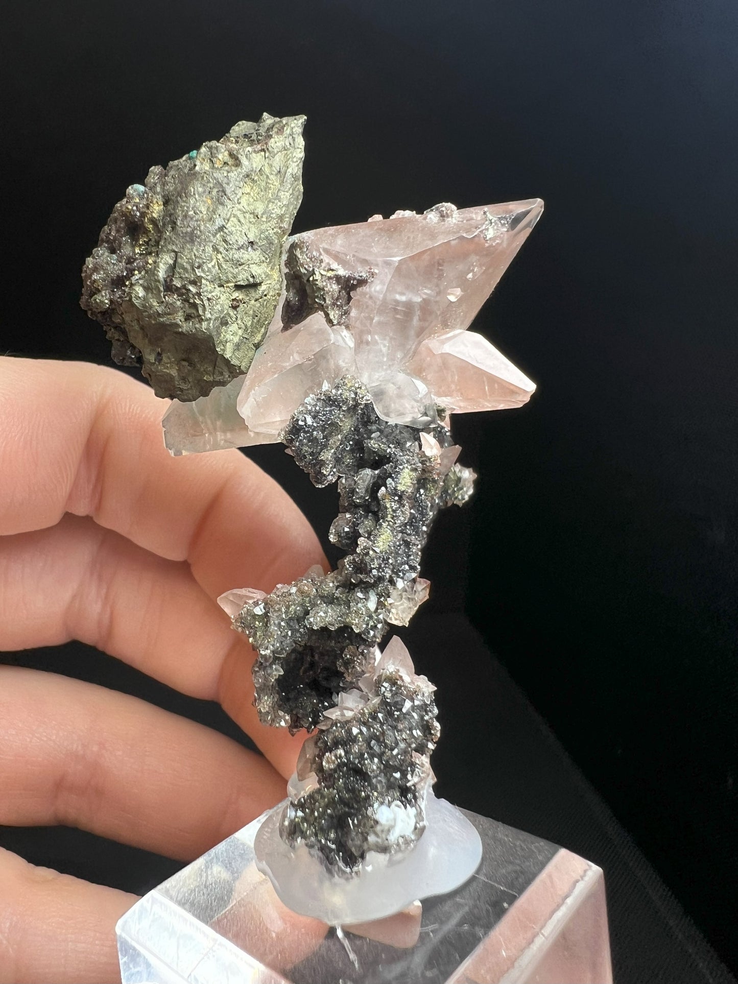 Outstanding Rare Museum Quality Pink & Green Calcite with Chalcopyrite On Matrix Perfect Specimen From Daye mine Hubei province China