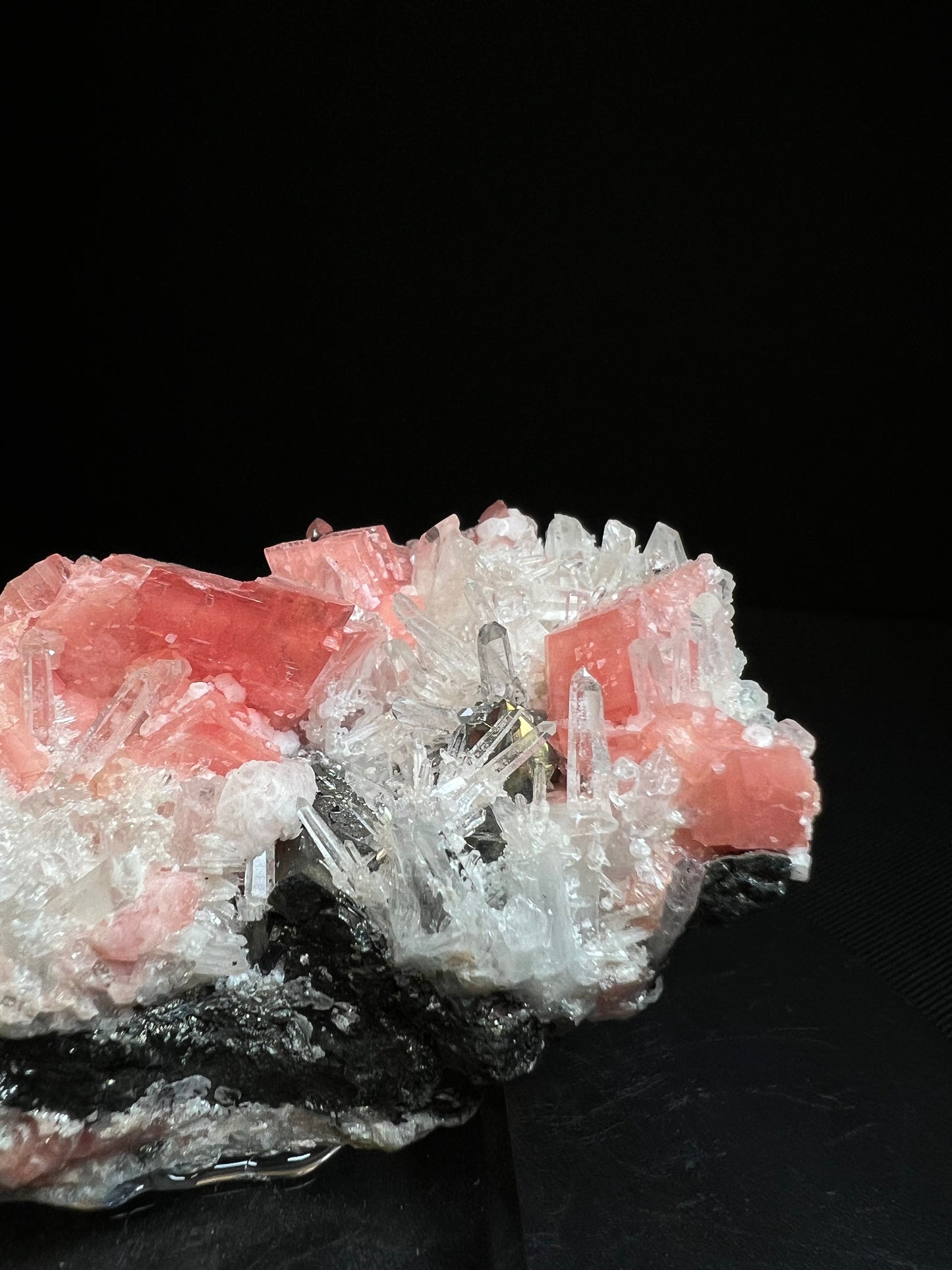 Rhodochrosite, Wolframite & Quartz From Pasto Bueno, Pampas District, Pallasca Province, Ancash, Peru (Stand Included) Collectors Piece