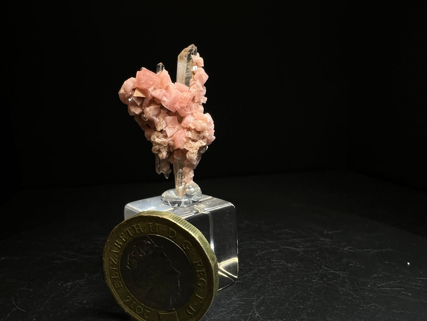 Aesthetic Rhodochrosite on Quartz From Pasta Bueno, Ancash, Peru (Stand Included) Collector Piece