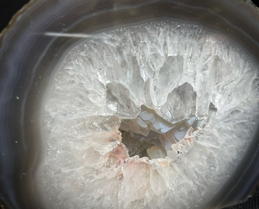 Gorgeous Polished Dyed Grey Agate Geode Crystal Home Décor Statement piece