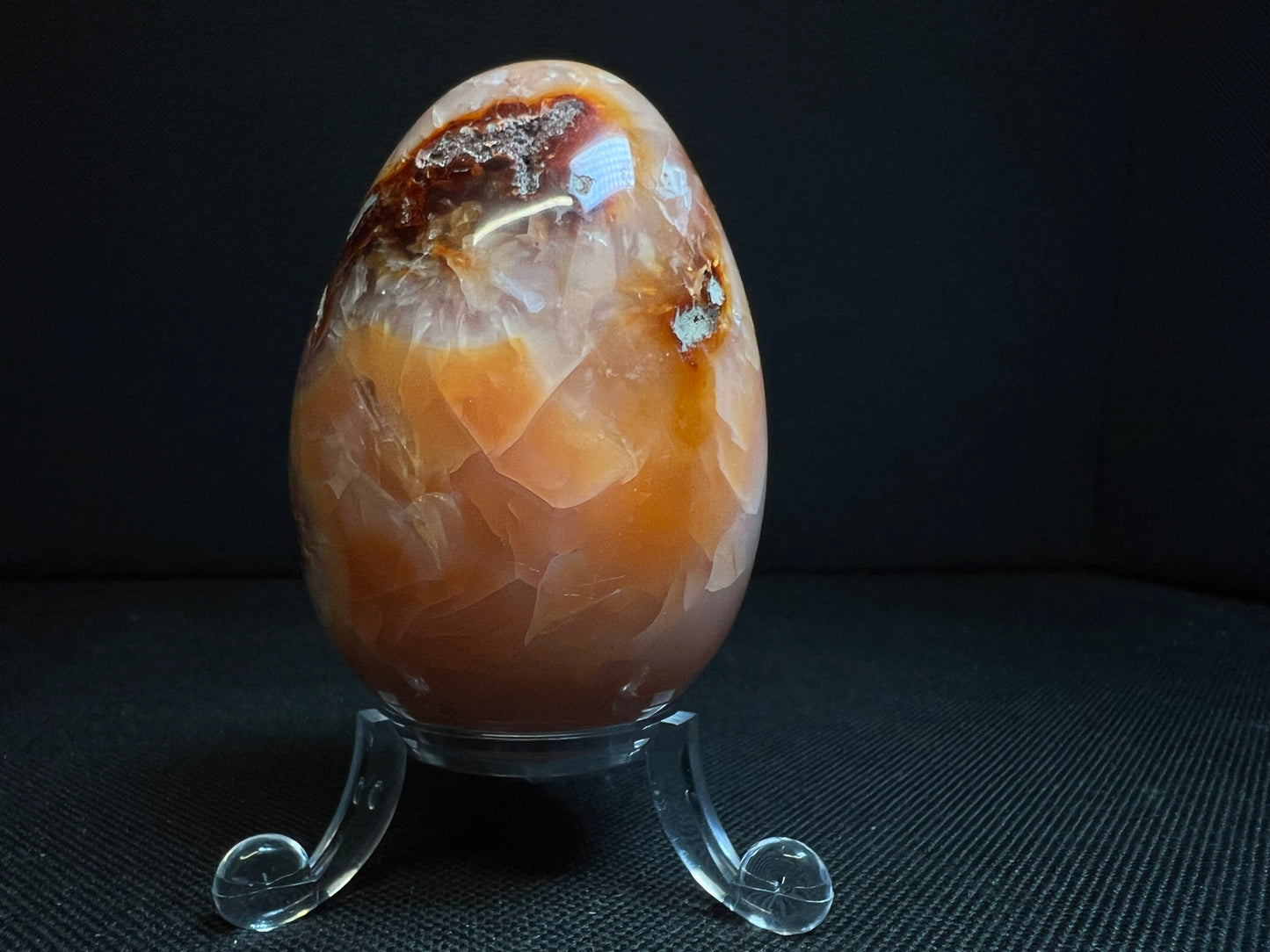 Polished Carnelian Egg From Madagascar- Home Décor, Statement Piece, Crystal Healing (Stand Included)
